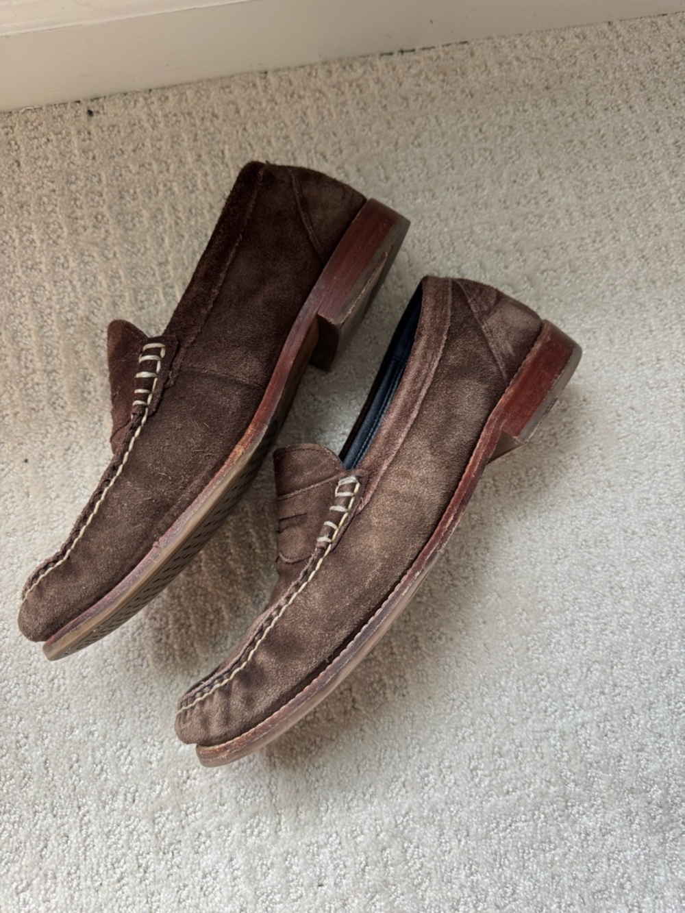 Cole Haan Brown Suede Penny Loafers with Contrast Stitching - Picture 2 of 4